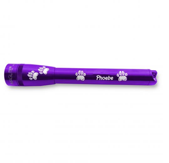 mini-maglite-pro-led-taschenlampe-lila-mit-pfoten-gravur image 1